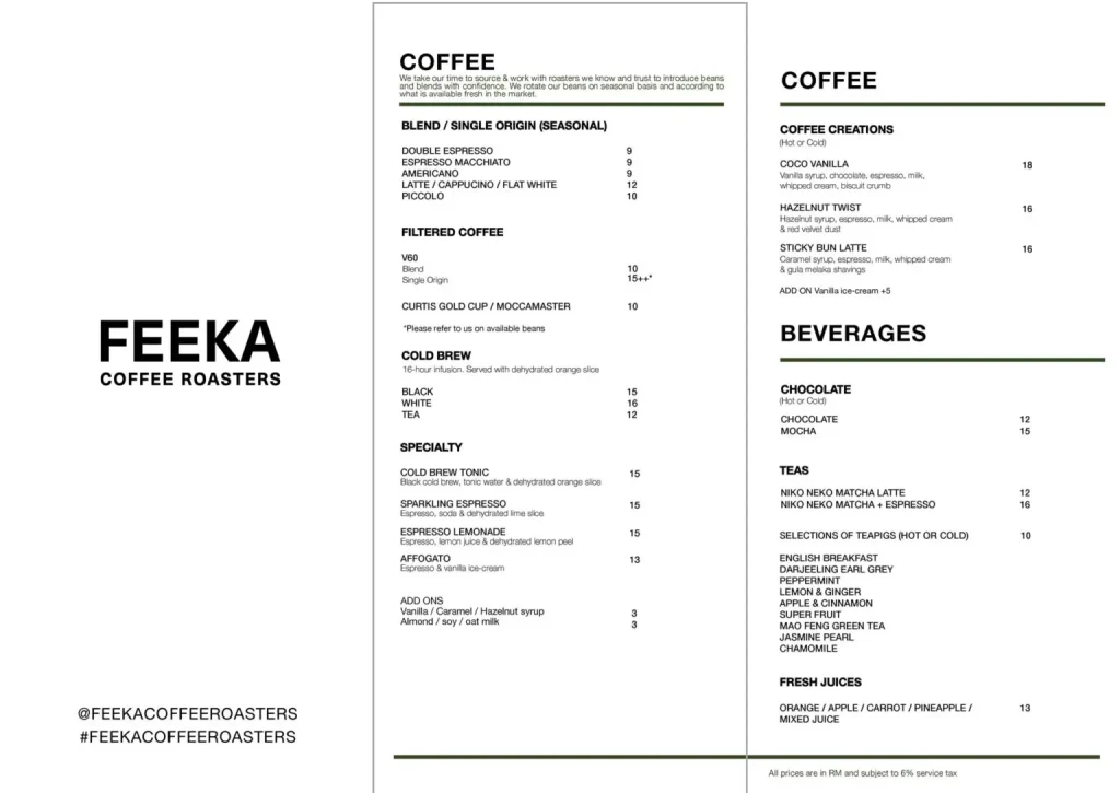 FEEKA BEVERAGES PRICES