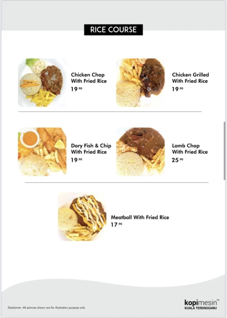 KOPI MESIN RICE COURSE MENU PRICES
