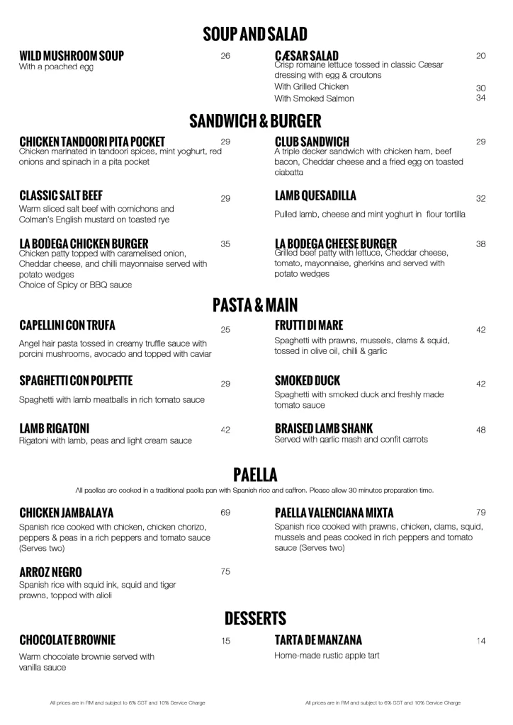 LA BODEGA PAELLA PRICES