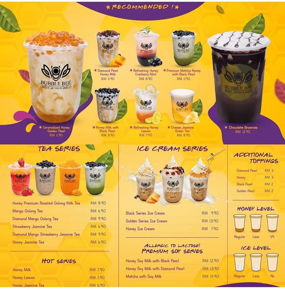 MENU BUBBLEBEE REFRESHING SERIES PRICES
