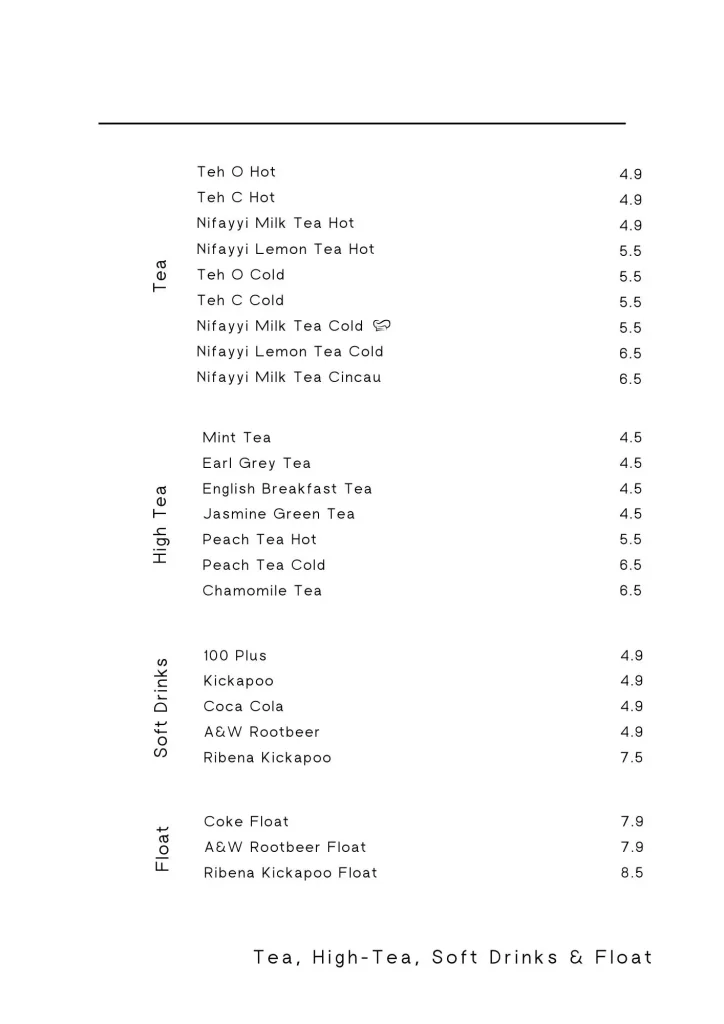 MENU NIFAYYI CAFE COFFEE & TEA PRICES