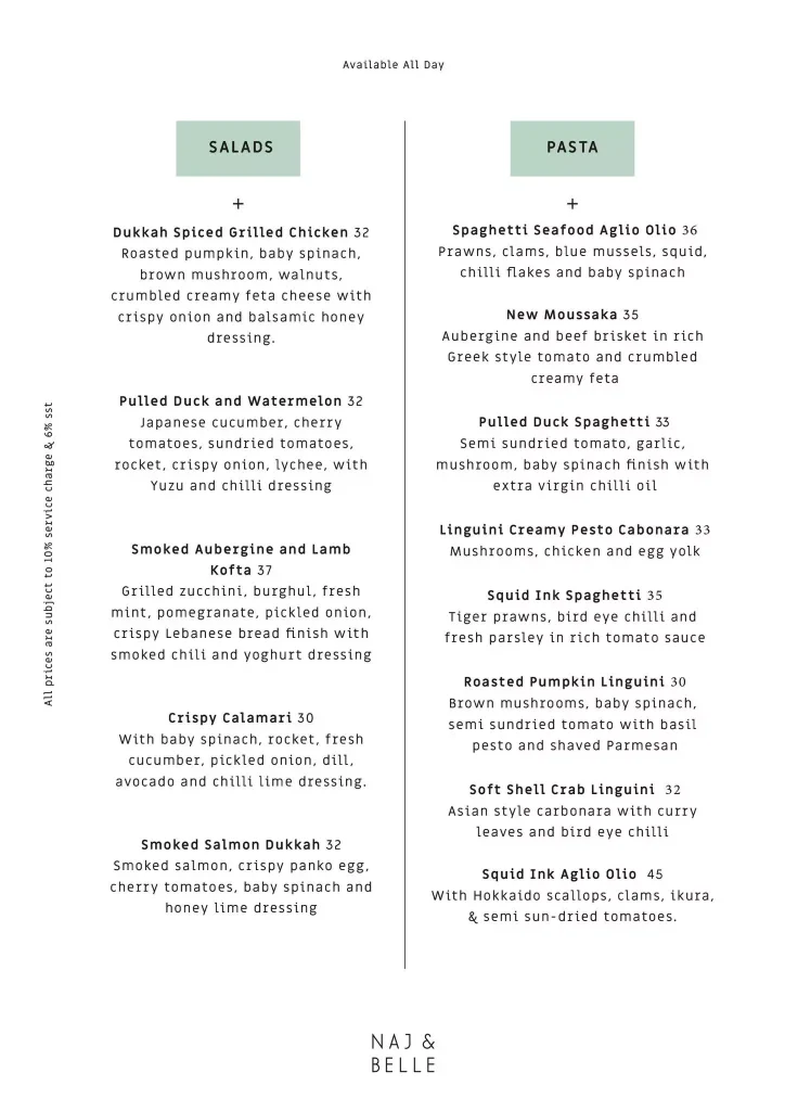 NAJ AND BELLE PASTA PRICES