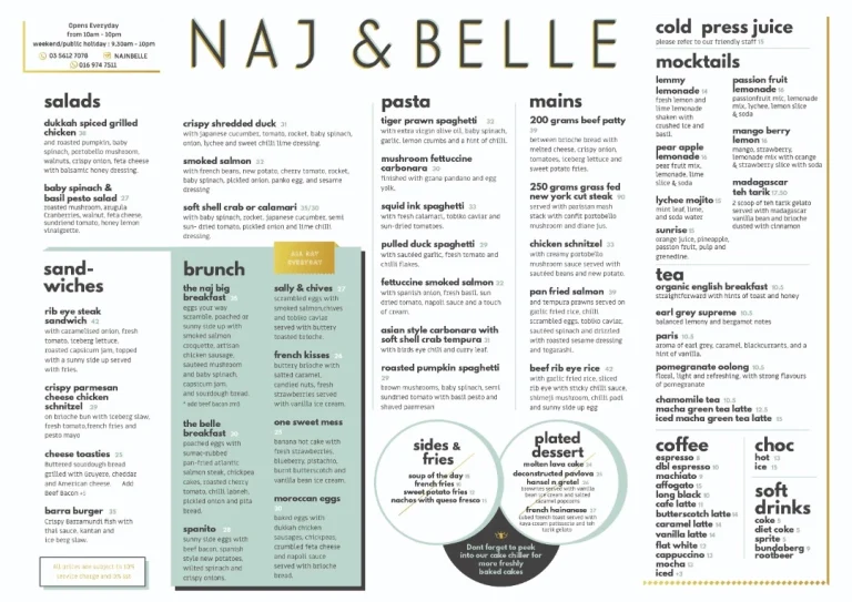 Naj And Belle Menu Malaysia & Latest Prices August 2025