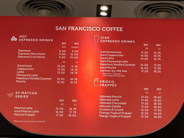 San Francisco Coffee Menu Malaysia & Latest Prices August 2025