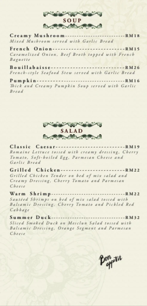 THE AME SOEUR SOUP MENU WITH PRICES